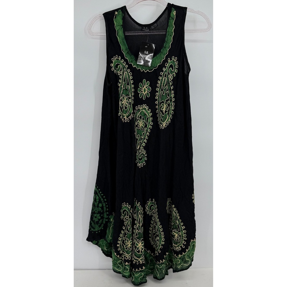 S.R. Fashions Women Paisley Embroidered Viscose Sleeveless Dress Black Sz OS NEW